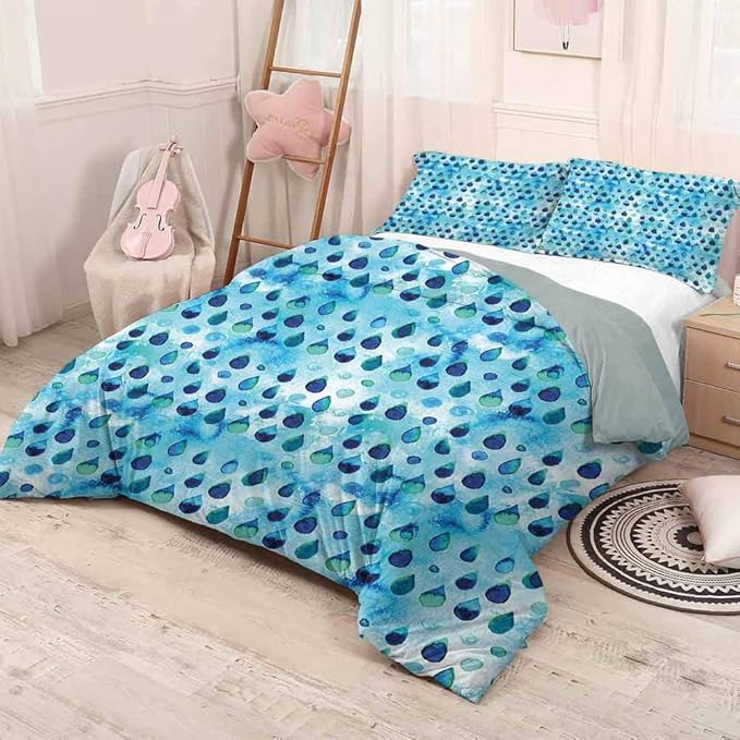 prunushome Navy and Teal 3 Piece Duvet Cover Comforter Set Abstract