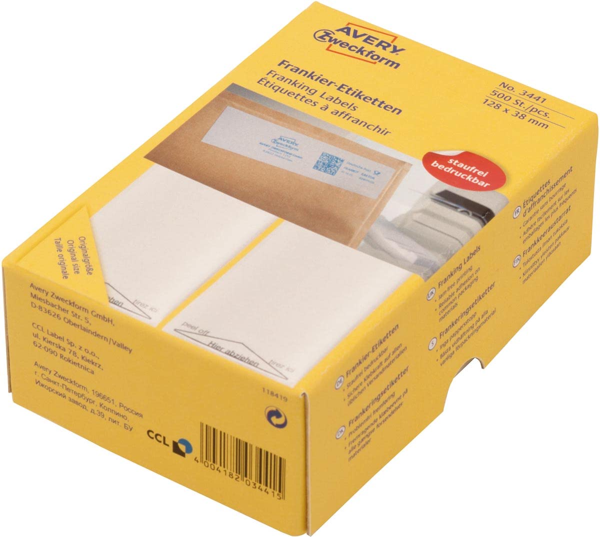 Avery Zweckform Franking Labels 138x48 mm 500 Labels White