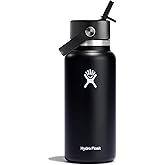 Hydro Flask Water Bottle - Insulated Stainless Steel - Wide Straw Lid, Non Spill, Leakproof in 32 Oz Black