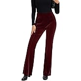 FUNYYZO Women's Velvet Flared Pants Elastic Waist Pull On Long Pants Trousers 2026 Bell Bottom Casual Streetwear Trousers