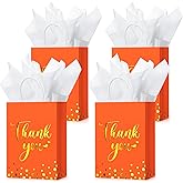 Tinlade 30 Pcs Thank You Gift Bags with Tissue Paper Gold Thank You Wedding Bags with Handle for Graduation Business Shopping Wedding Shower Party Favors(Orange)
