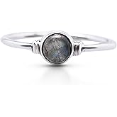 Koral Jewelry Round Labradorite Delicate Ring 925 Sterling Silver Vintage Boho Chic US Size 5 6 7 8 9