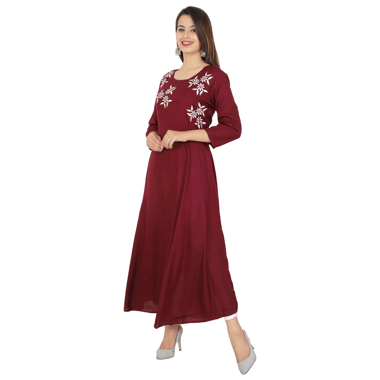 cottonwalas women's rayon embroidered anarkali kurtis