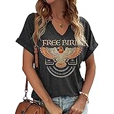 Vintage Rock Band T Shirt for Women Fashion Musical Tees Casual Sexy Notched V-Neck T Shirts Country Music Short Sleeve Tees…