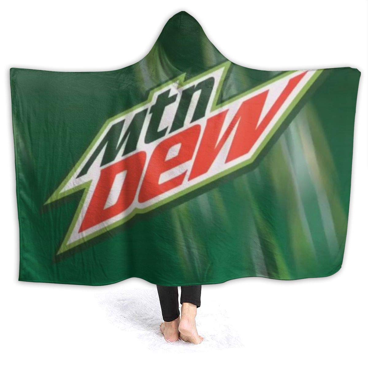 FransisUU Mountain Dew Logo Hooded Blanket, Soft Throw Wrap Wearable Blankets Novelty Cape for Kids Adults Teens