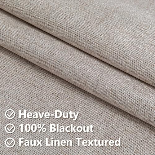 Zyvola 100% Blackout Curtains 84 inch Length 2 Panels Faux Linen Long Drapes for Bedroom Nursery Living Room Black Out Room Darkening Curtain Thermal Insulated Back Tab Rod Pocket(W52 x L84, Beige)