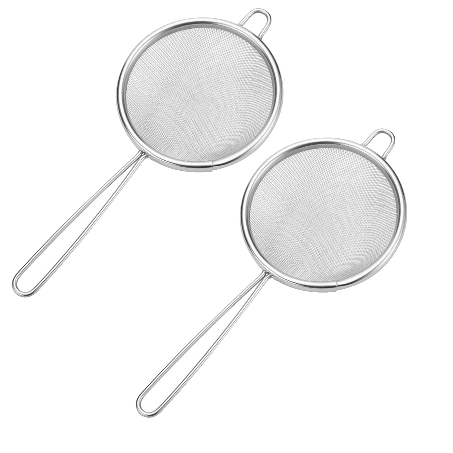 MEDILOE 2 Pcs 304 Stainless Steel Tea Strainer (8cm + 8cm) Size Tea Strainer Fine Mesh with Non Slip Handle Tea Strainers for Loose Tea Cocktail Juice Flour Spices