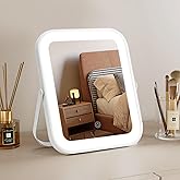 Vanity Mirror with Lights, 8" x 10" Lighted Vanity Mirror with 3-Color Dimmable LED, HD Professional Mirror with Lights, 360° Rotation, Portable Makeup Mirror for Bedroom, Travel, No Battery (White)