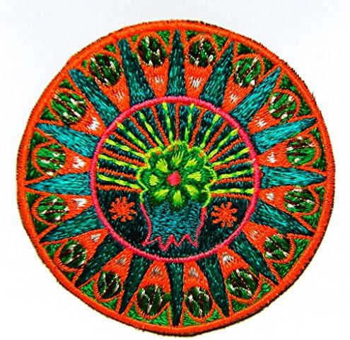 ImZauberwald peyote mandala patch (mescaline Peyote cactus indigene design, 8cm or 3.2 inches) psychedelic art huichol artwork blacklight active neon glowing