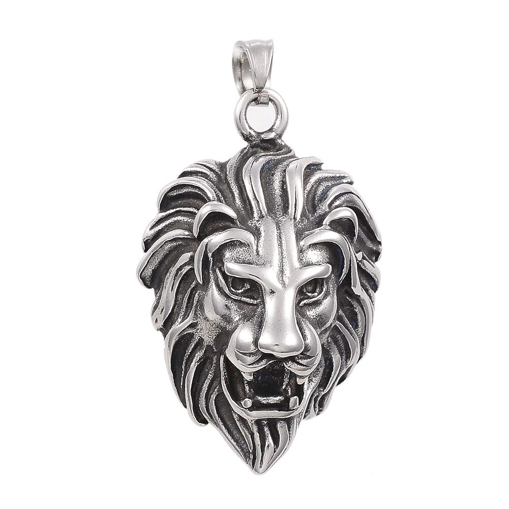 PH PandaHall 3pcs 6mm Hole Lion Charms Antique Silver Pendants Stainless Steel Pendants Animal Lion Head Charms for DIY Crafts Jewelry Making