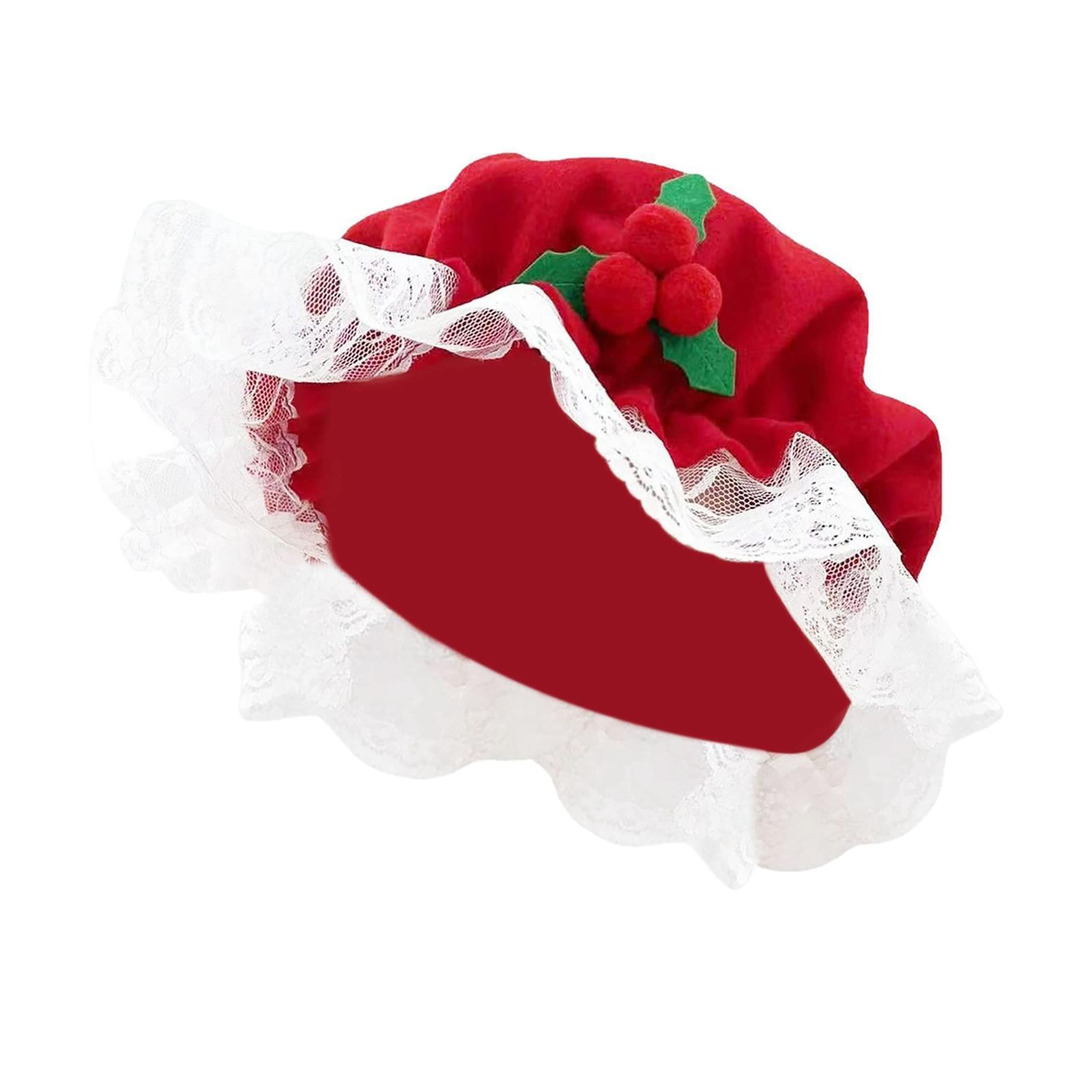 SINSEN Mrs. Claus Hat Costume for Women Christmas Santa Claus Mop Lace White Trim Cap for Xmas New Year Festive Cosplay