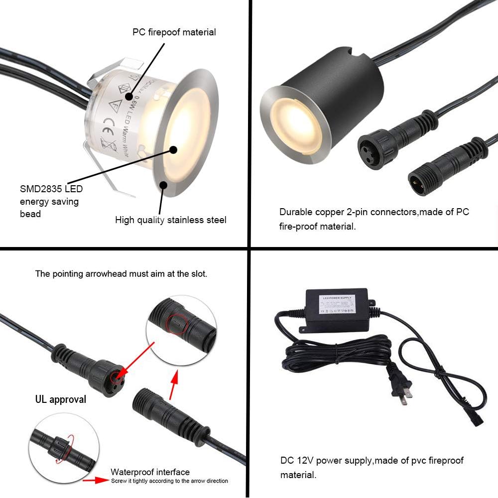 Recessed LED Deck Light Kits with Protecting Shell φ32mm, SMY In Ground Outdoor LED Landscape Lighting IP67 Waterproof, 12V Low Voltage for Garden, Yard Steps, Stair, Patio, Floor, Kitchen Decoration - - 