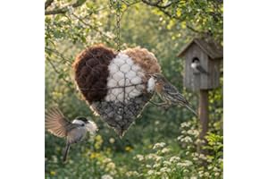 BSDDP Handmade Fiber Bird Nesting Heart, Birds Nests Material Holder, Hummingbird Nest Boxes for Outside, Nester Houses Design, Winter Tree Shelter for Wild Birds, Dual-Season Outdoor View House
