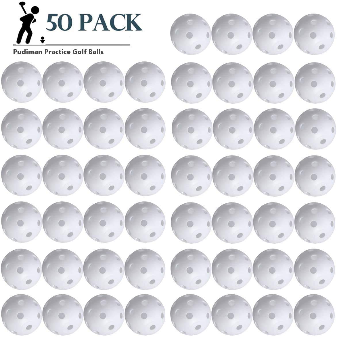 BEZANO Pudiman 50 Pack Practice Golf Balls Plastic Airflow Hollow Training Balls for Garden, Driving Range, Swing Training, Indoor and Outdoor Use