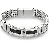 Klapgo Mens Stainless Steel Franco Link Chain Bracelet,Fashion Cable Bracelet with Cubic Zirconia Gold Silver Black