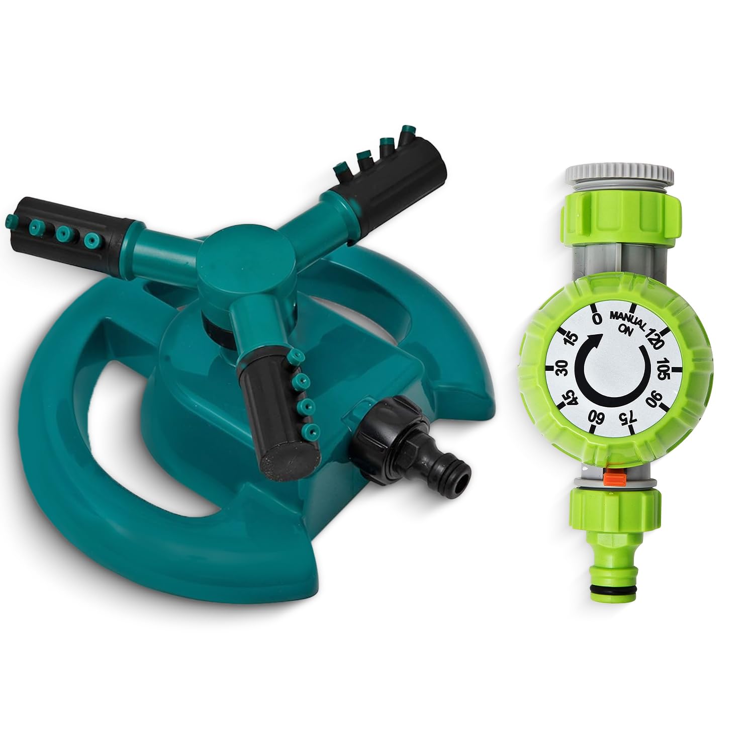 HOMEKIT 3 Arm Lawn Sprinkler with Mechanical Water Timer – 360° Rotating Garden Sprinkler System with 12 Adjustable Nozzles – Durable, Leak-Proof Water Sprinkler for Garden Irrigation and more