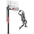 IGL In-Ground Basketball Hoops with 54-60 Inch Tempered Glass Backboard,7.5-10ft Height Adjustable Basketball Goal System, Reinforced and Thickened Square Tube Iron Steel