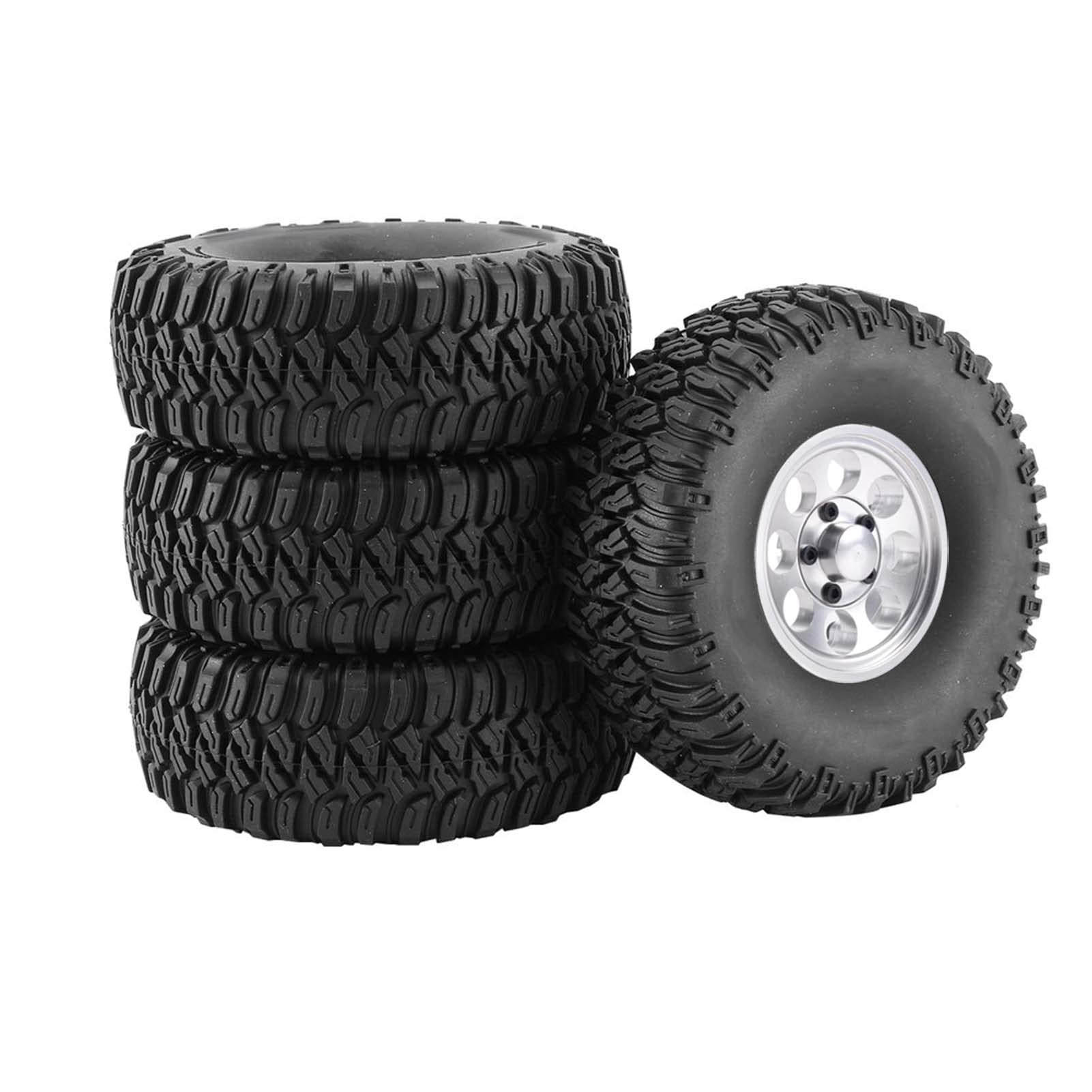 KEEDA 1.55 inch RC Tyres and Metal Beadlock Wheels Rims for 1/10 RC Crawler Car D90 Pajero TF2 Tamiya CC01 CC02 LC70 LC80 Parts (95mm Silver)