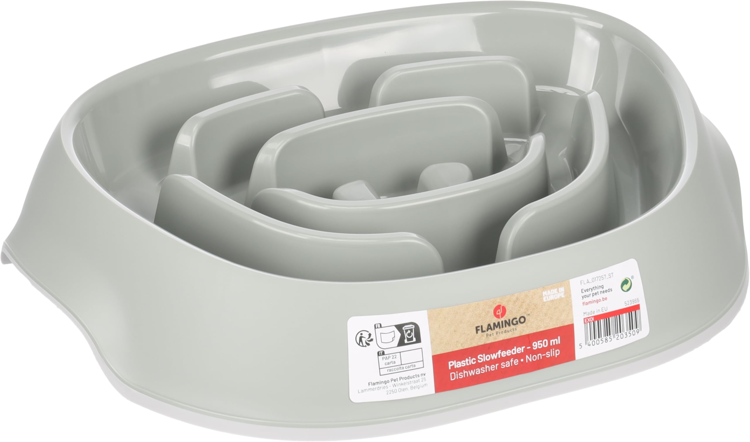 Flamingo FEEDING BOWL SLOW FEEDER EXQI OVAL OLIVE GREEN 950ML 34,5x24,5x8,5CM