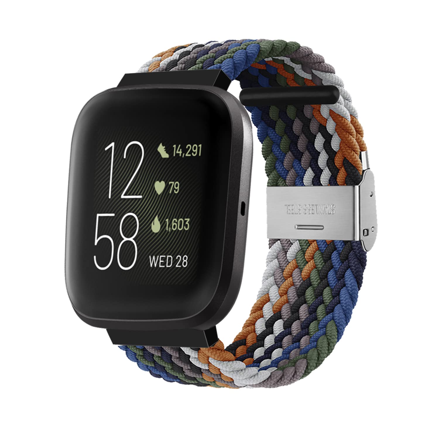 Niboow Strap Compatible with Fitbit Versa/Versa 2 / Versa Lite, Women Men Children Elastic Nylon Breathable Braided Watch Bands Compatible with Fitbit Versa/Versa 2 / Versa Lite - Cowboy