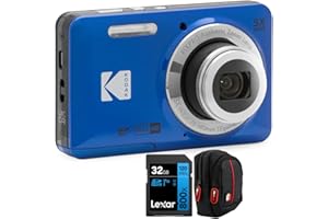 Kodak PIXPRO FZ55 Digital Camera, Blue Bundle with Lexar 32GB High-Performance 800x UHS-I SDHC Memory Card + Deco Photo Point and Shoot Field Bag Camera Case