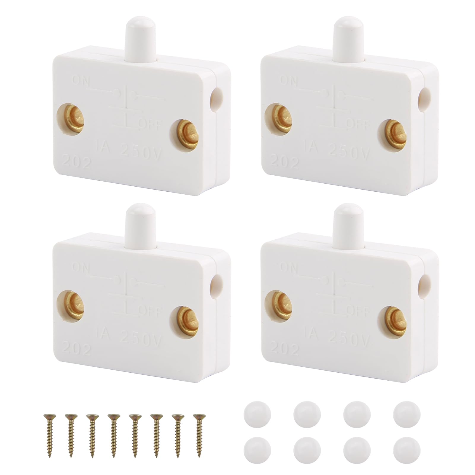 4Pcs 1A 250V Push to Break Door Light Switch for Wardrobe, Cabinet, Cupboard Auto Control - Suitable for Shoe Cabinets, Bookcases