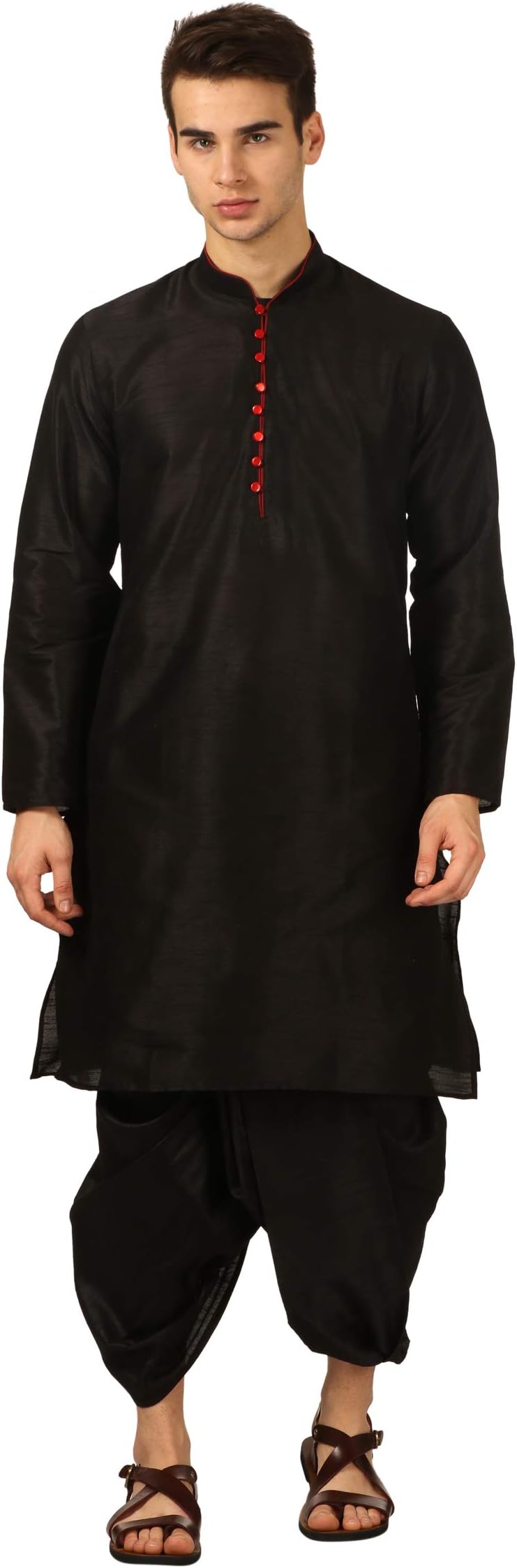 Men's Silk Blend Dhoti Kurta Set (Black)