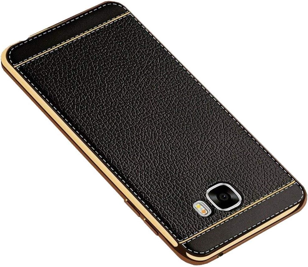 Norby Electroplated Gold Side Chrome with Leather Looks Soft Case Ultra Thin Back Cover Case for Samsung Galaxy J8 2018 (Black)