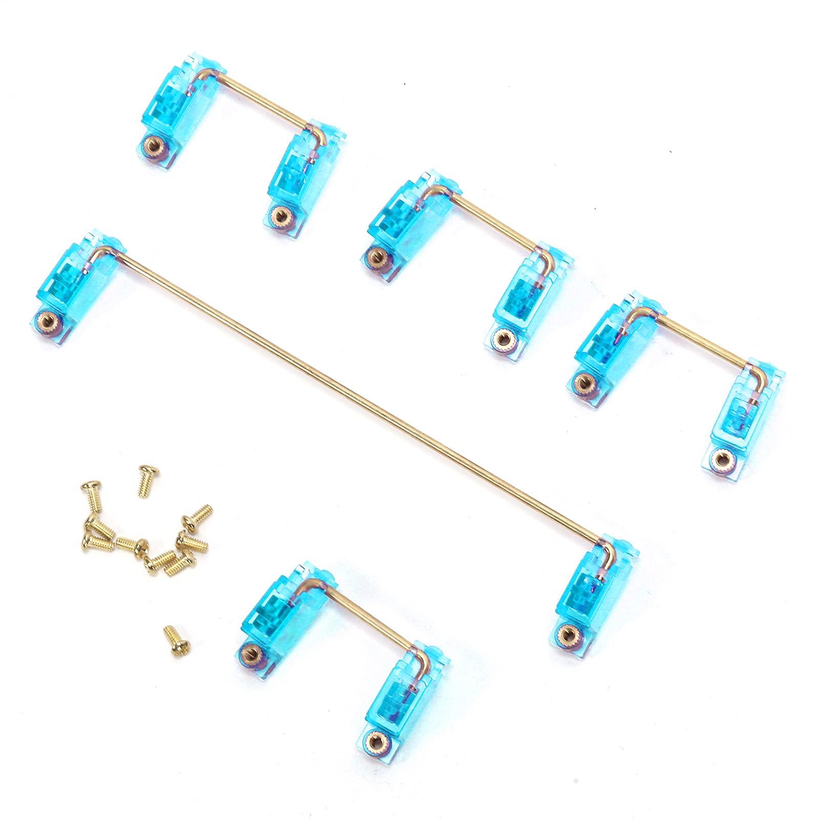 ciciglow Keyboard Stabilizer, Screw-in Mechanical Keyboard Stabilizer with 1 Pc 6.5U 4 Pcs 2U Stabilizers and 10 Gold-Plated Screws for 61/64/87 Key Keyboard(Clear Blue)