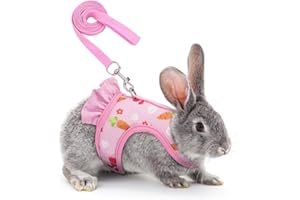 DONGKER Rabbit Harness and Leash,Adjustable Bunny Vest Harness Breathable Mesh Available All Seasons for Walking Escape Proof Guinea Pigs Bunnies Hamsters