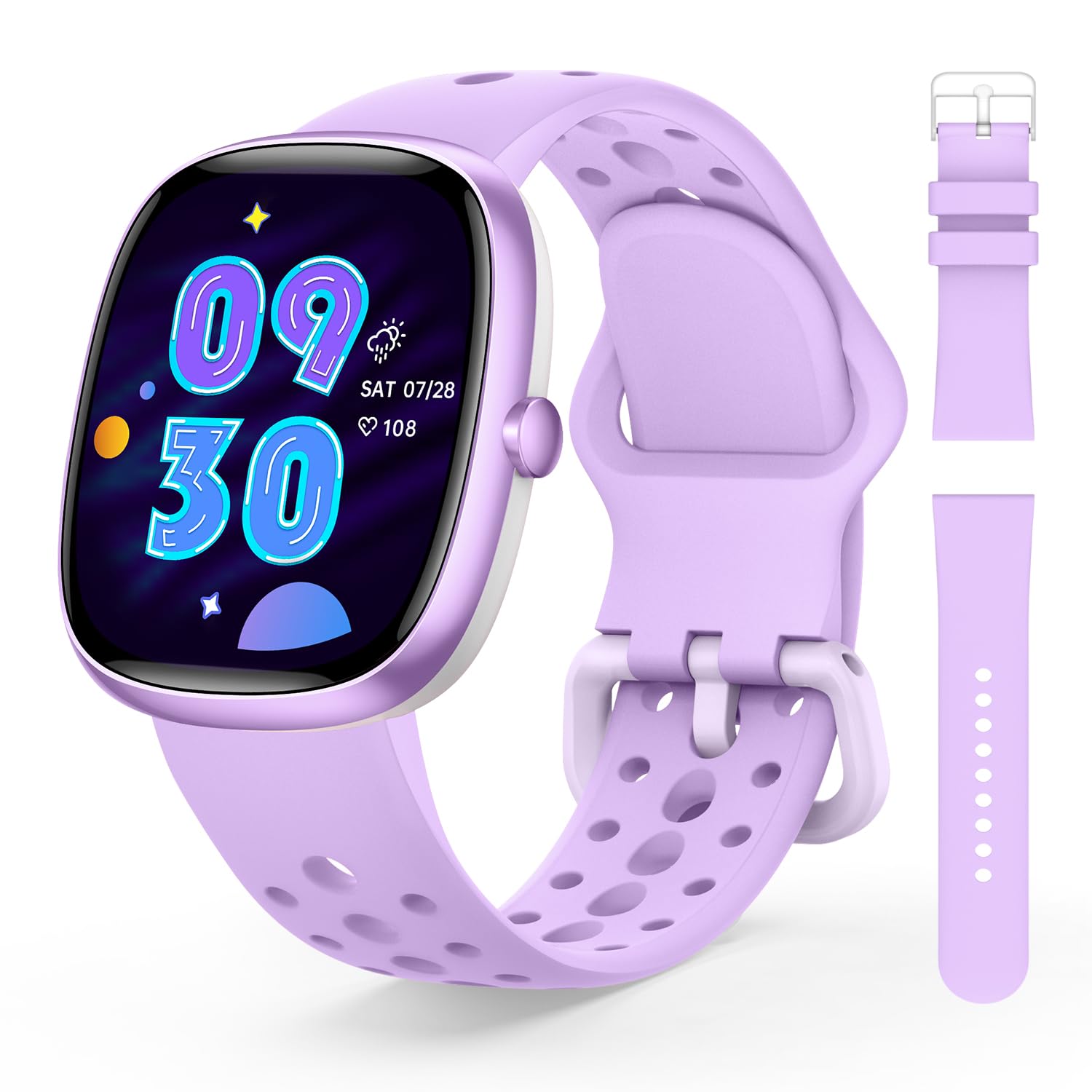 Smart Watch for Kids Girls Gift: No APP No Phone Needed Watch with Heart Rate Sleep Monitor Pedometer, Music Player, Alarm Clock & Timer, 20 Games, Camera-Birthday Gifts for 4-16 Year Olds Purple