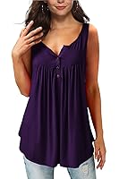 MIROL Womens Summer Sleeveless V Neck Solid Color Casual Swing Shirts Flowy Tank Tops Blouses with Buttons