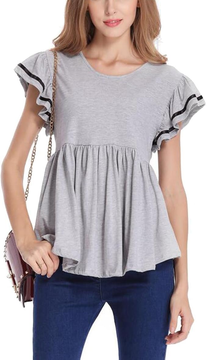 Itopfoxjp レディース 夏 着やせ 半袖 無地 ゆったり Tシャツ ラウンドネック ブラック 黒 グレー Tシャツ カットソー 通販 Amazon