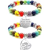 Benwanfee 2 Pieces Teacher Appreciation Gifts Bracelets Charm Teacher Bracelets Gifts for Women Healing Beads Teacher Bracelet Graduation End of Year Thank You Gifts for Teacher