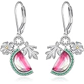 Watermelon Earrings Sterling Silver Fruit Earrings Dangle Lab-grown Tourmaline Watermelon Jewelry Gifts for Women