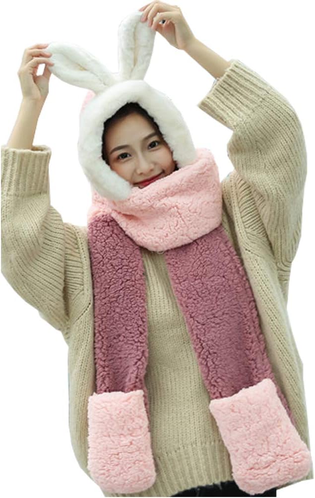 Maleroads 3 in 1 Women Girl Hooded Scarf With Pockets Hat Scarf Gloves Set