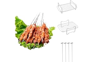 Air Fryer Skewer Rack with Stainless Steel Grill for Making Delicious Kebabs (4 pin grill)