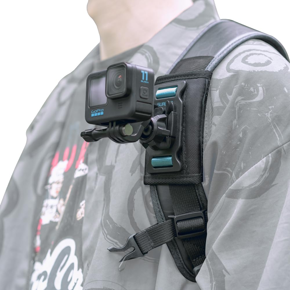 SUREWO Bag Backpack Shoulder Strap Mount with Universal Ball J Hook Compatible with GoPro Hero 13/12/11/10/9/8/7/(2018)/6/5 Black,DJI Osmo Action 5 Pro/4/3 and More Action Cameras