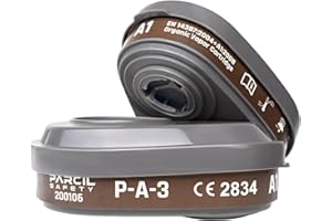 PARCIL DISTRIBUTION P-A-3 Organic Vapor & Particulate Filter Cartridge A1P2 - Bayonet-Style Replacement Filters for Gas Mask & Respirator - Filters Chemical, Smoke, Dust, Paint, Resin, Woodworking, Welding, Sanding