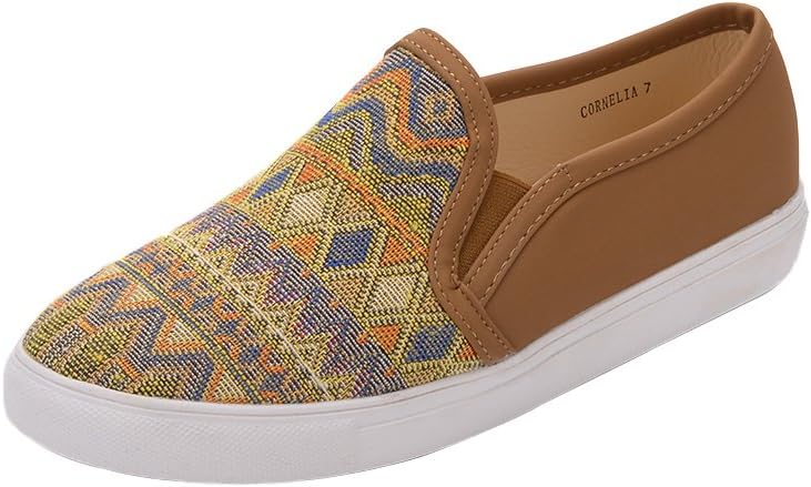 Mila Lady Cornelia Women Canvas Slip On Tribal Pattern Fashion Sneakers,
