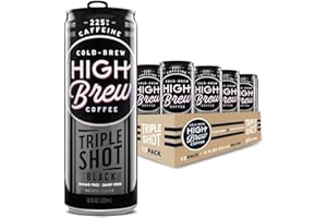 High Brew Coffee | Lightly Sweetened Cold Brew Iced Coffee with Pure Cane Sugar – 225 mg Natural Caffeine, Patiently Brewed, Never Heated. Low-Acid, Ready-to-Drink | 8 oz Can (Triple Shot Black)