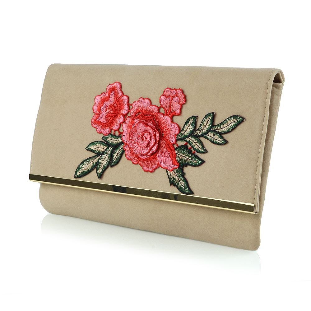 ESSEX GLAM WOMENS EMBROIDERED CLUTCH BAG LADIES EVENING PROM PARTY PURSE FLORAL HANDBAG UK