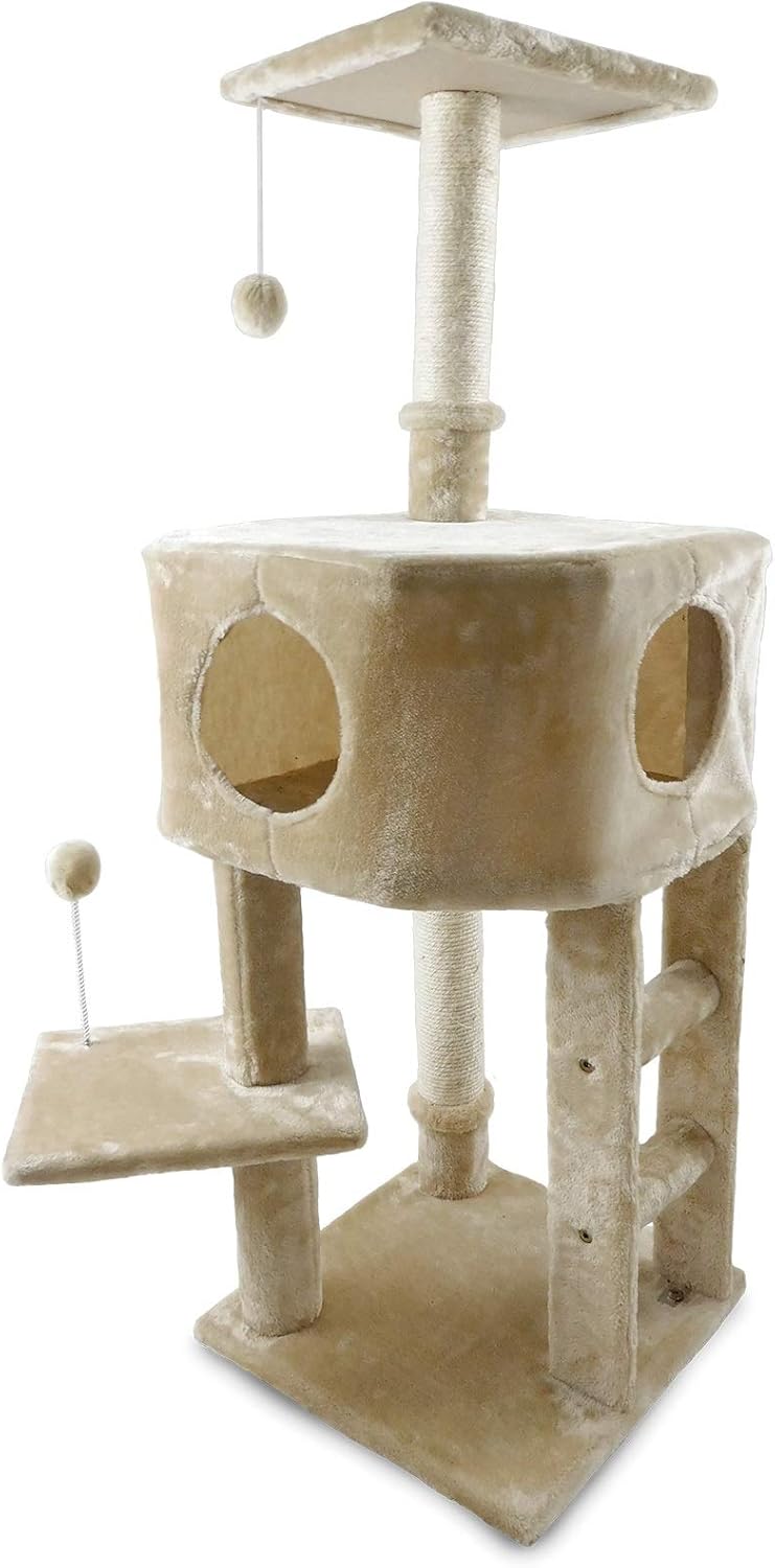 Furhaven Pet Cat Tree - Tiger Tough Cat Tree House Perch Entertainment Playground Furniture for Cats and Kittens, Play Stairs, Cream : Pet Supplies