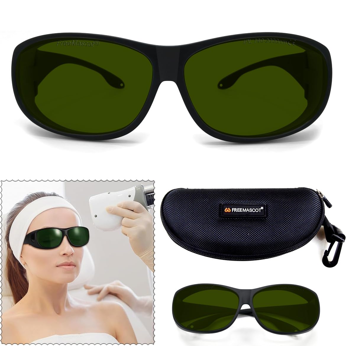 FREEMASCOT Professional 190nm-2000nm IPL Laser Safety Glasses for UV Protection, Laser Hair Removal, Beauty & Cosmetology Eye Protection (Frame Style 4)