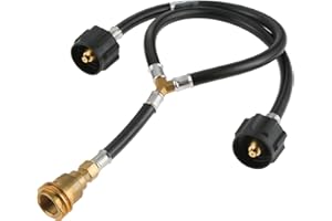 Lemfema Universal Y Type Splitter Propane Tank Converter Adapter Hose, Two Way Qcc1/Type1 Inlet & POL/QCC1 Exit Propane Hose to Connect 5-40lb Tank for Grill, Heater, Fire Pit, Fireplaces