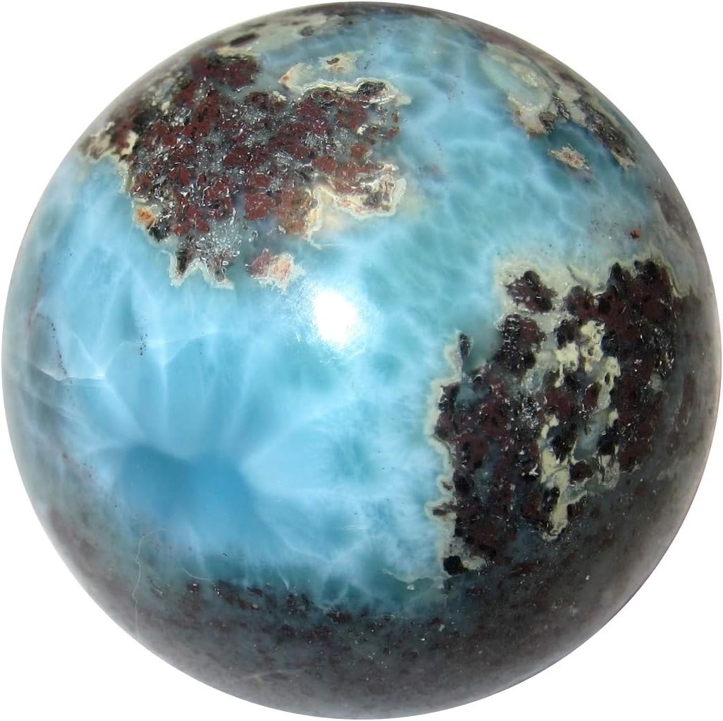 Satin Crystals Larimar Sphere Aqua Blue Crystal Healing Ball Karma Cleansing Energy Stone- Dominican Republic Premium P01 (1.6 Inch)