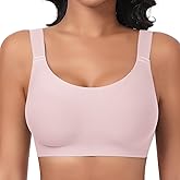 SINFLA Wireless Bras for Women No Underwire Seamless Full Coverage Comfortable Everyday Bra with Medium Support (Pink Peach,Large)