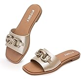 FITORY Women's Flat Sandals Fashion Slides With Soft Leather Slippers for Summer Size 6-11
