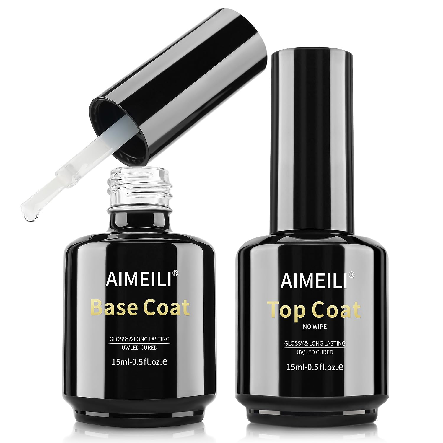 AIMEILI Gel Polish Gel Top and Base Coat Set, 2×15ml Soak Off UV LED Nail Lamp Base Top Coat Manicure Set, Shine Finish Long Lasting