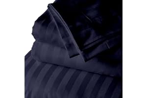 RECCI 3Pcs Flat Sheet Alsakan King (132 x 120) 800 Thread Count 100% Egyptian Cotton Luxury Quality Bedding Flat Sheet Navy Blue Stripe